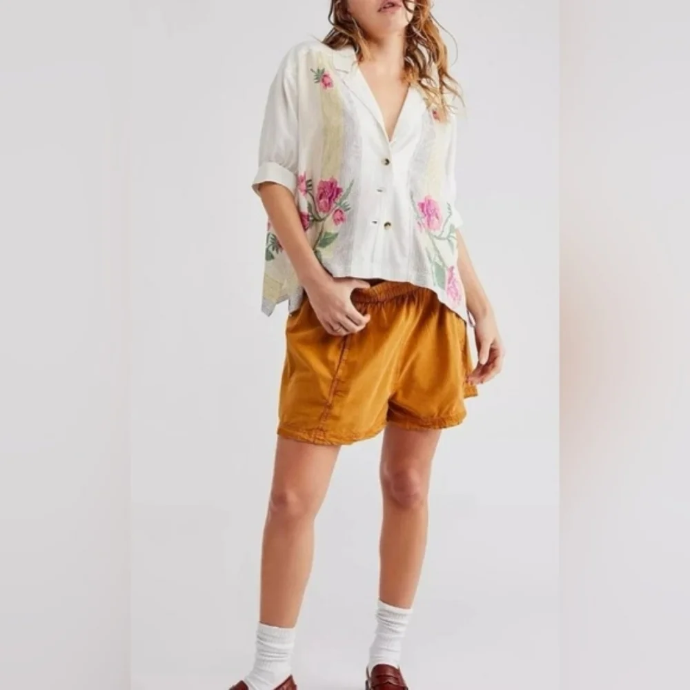 💘 Free People Get Free Poplin Pull On Shorts Size Medium - Picture 3 of 8